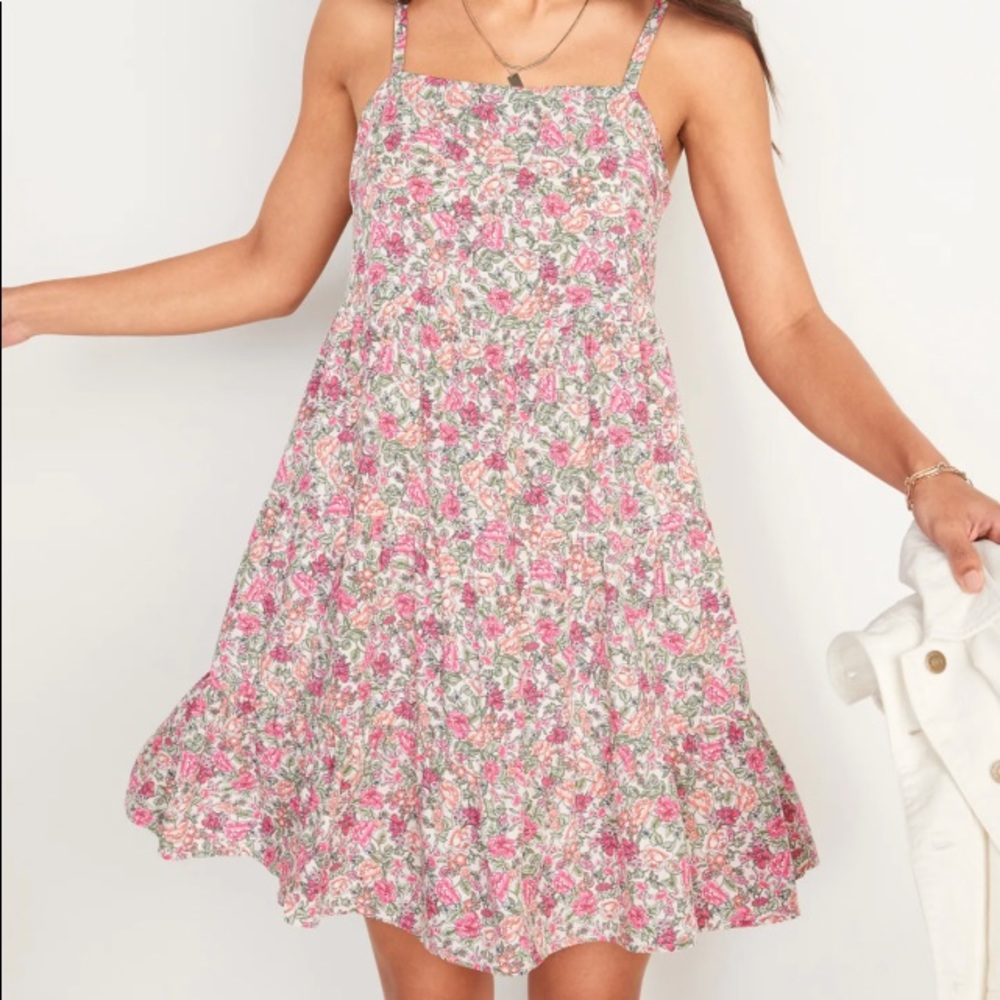 Old Navy Pink Floral Tiered Babydoll Dress